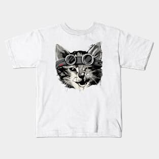 vintage-pilot cat Kids T-Shirt